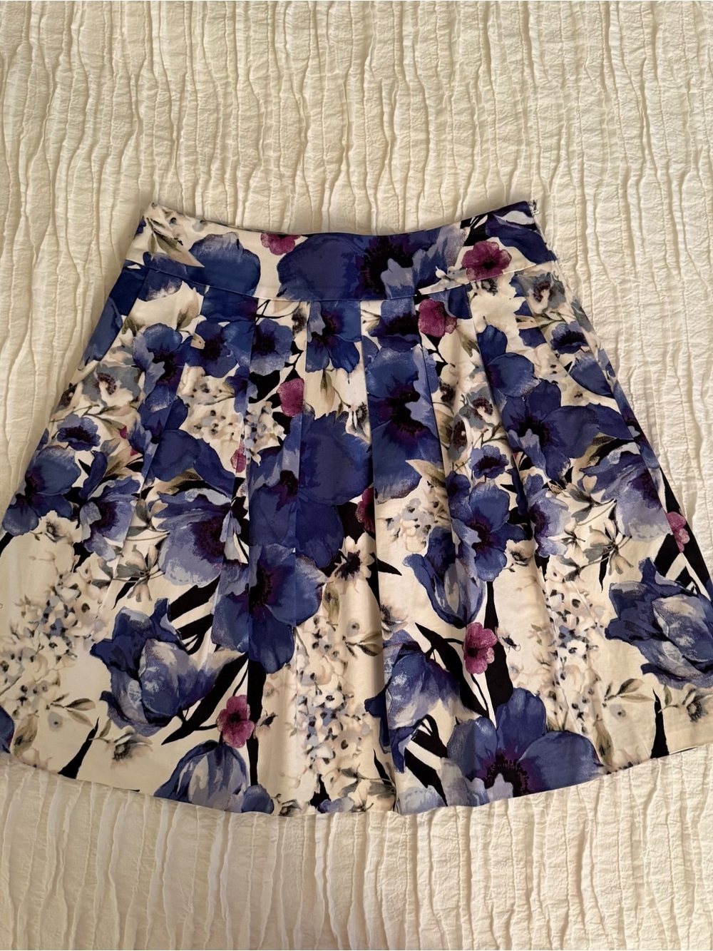 WHBM Blue Watercolor Garden Party Floral Skirt